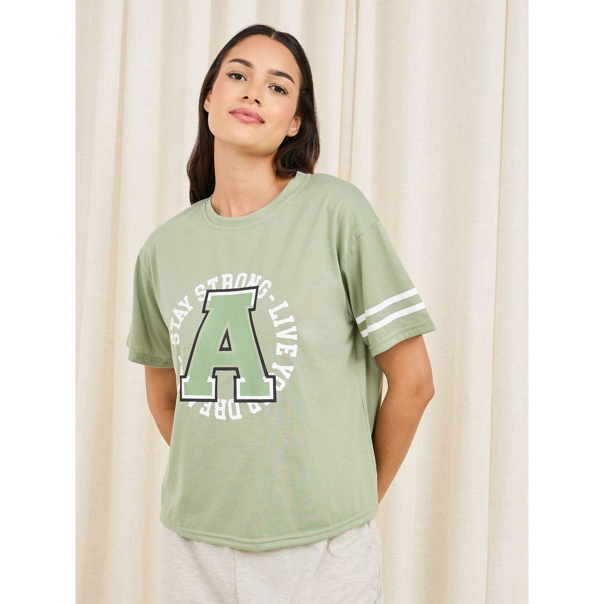 Styli Unwind Logo Print Striped Drop Shoulder Sleeves T-shirt and Cuff Pyjama Set-women-clothing-nightwear-pyjamas-longsets-image-3