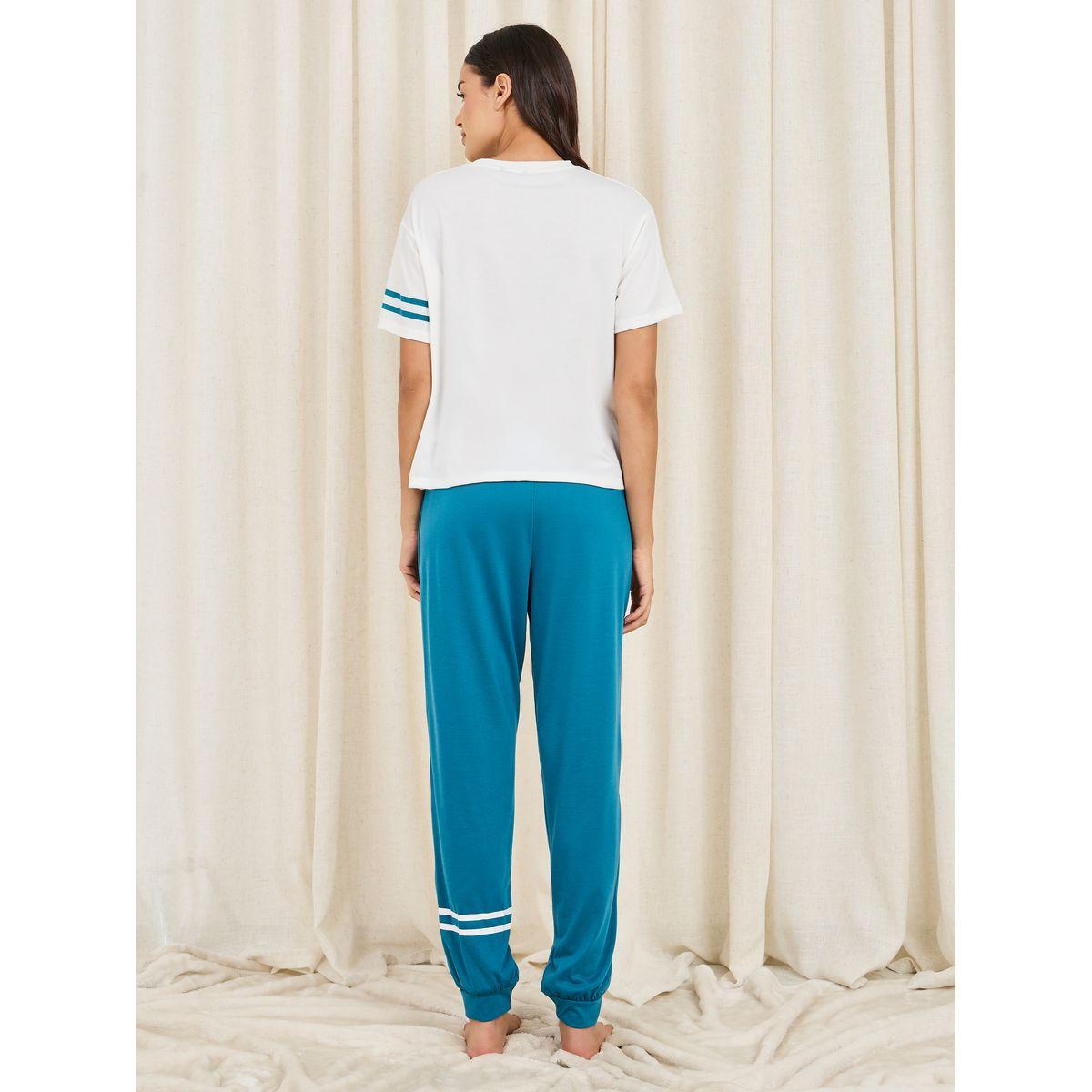 Styli Unwind Paradise Print Striped Drop Shoulder Sleeves T-shirt and Cuff Pyjama Set-women-clothing-nightwear-pyjamas-longsets-image-6