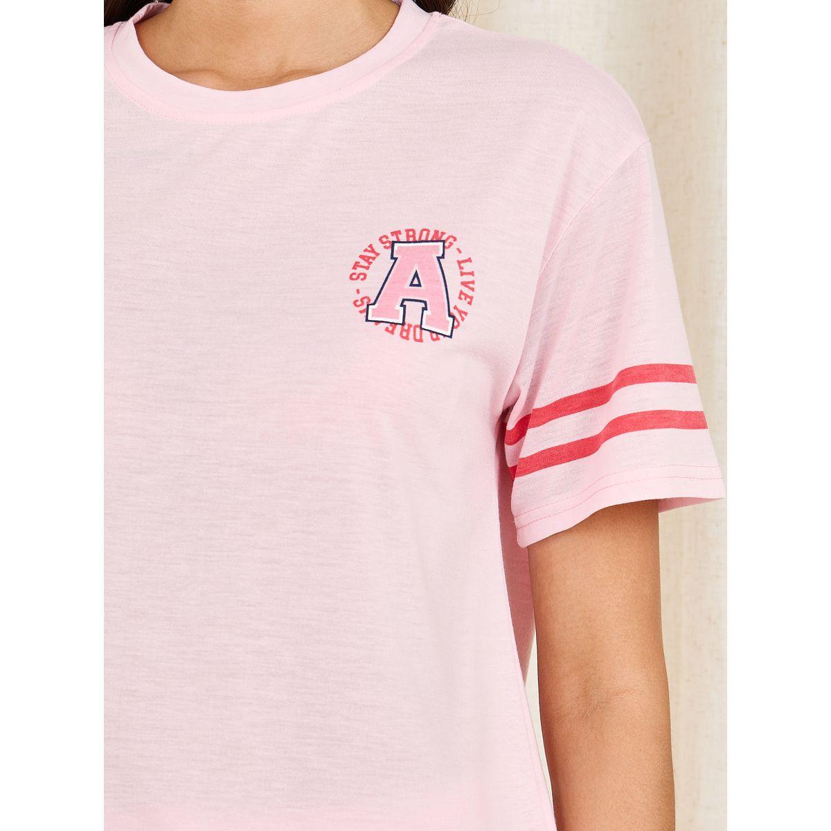 Styli Unwind Slogan Print Striped Drop Shoulder Sleeves T-Shirt and Cuff Pyjama Set-women-clothing-nightwear-pyjamas-longsets-image-3