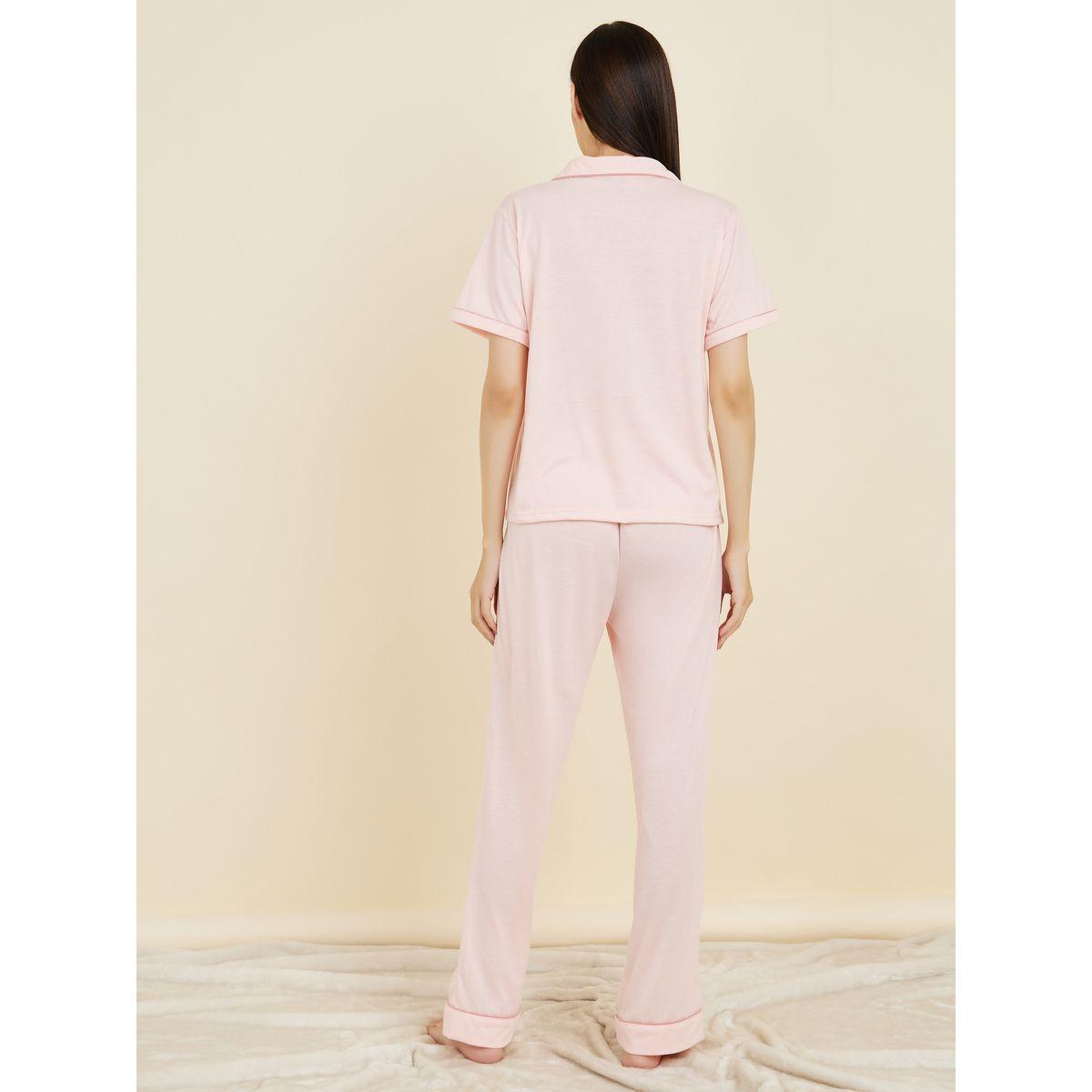 Styli Unwind Cat Print Contrast Piped Detail Shirt and Pyjama Set-women-clothing-nightwear-pyjamas-longsets-image-5