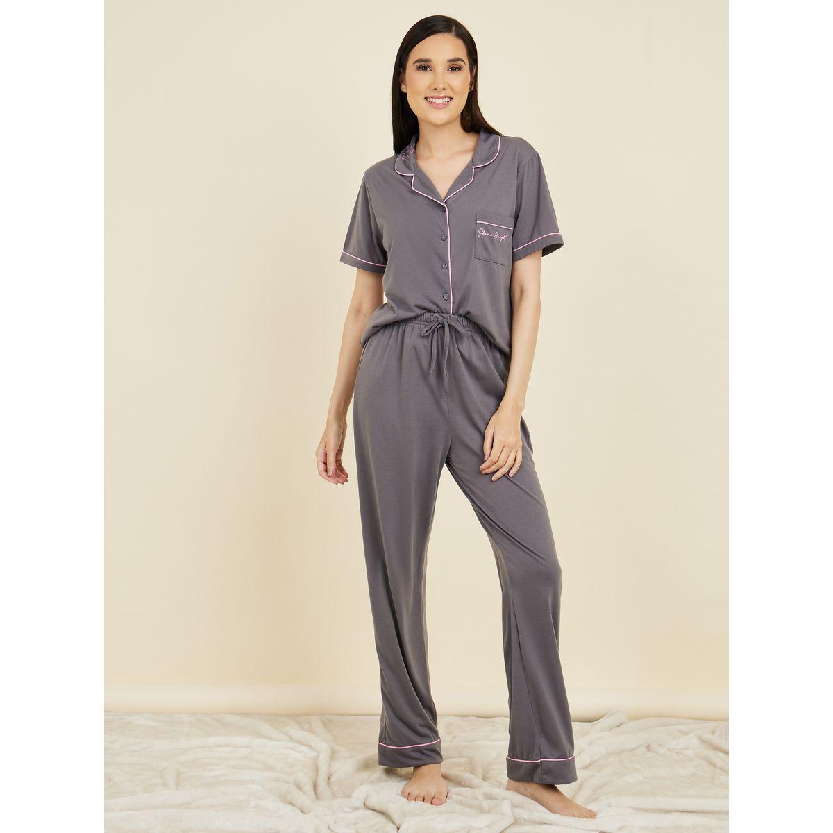 Styli Unwind Shine Bright Print Contrast Piped Detail Shirt and Pyjama Set-women-clothing-nightwear-pyjamas-longsets-image-2