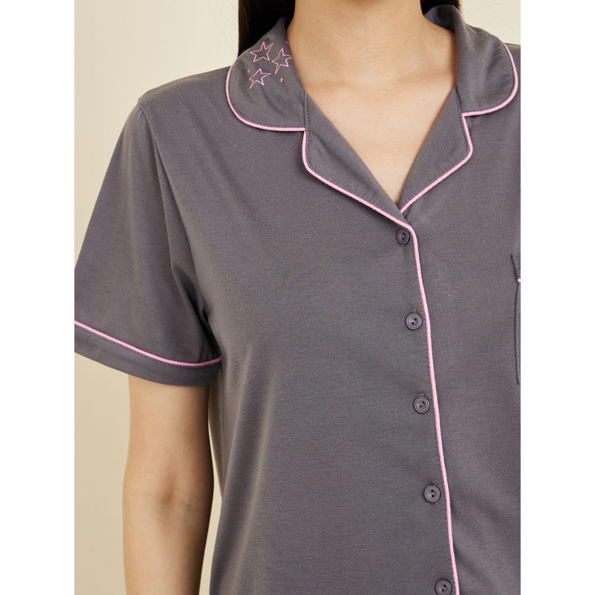 Styli Unwind Shine Bright Print Contrast Piped Detail Shirt and Pyjama Set-women-clothing-nightwear-pyjamas-longsets-image-5