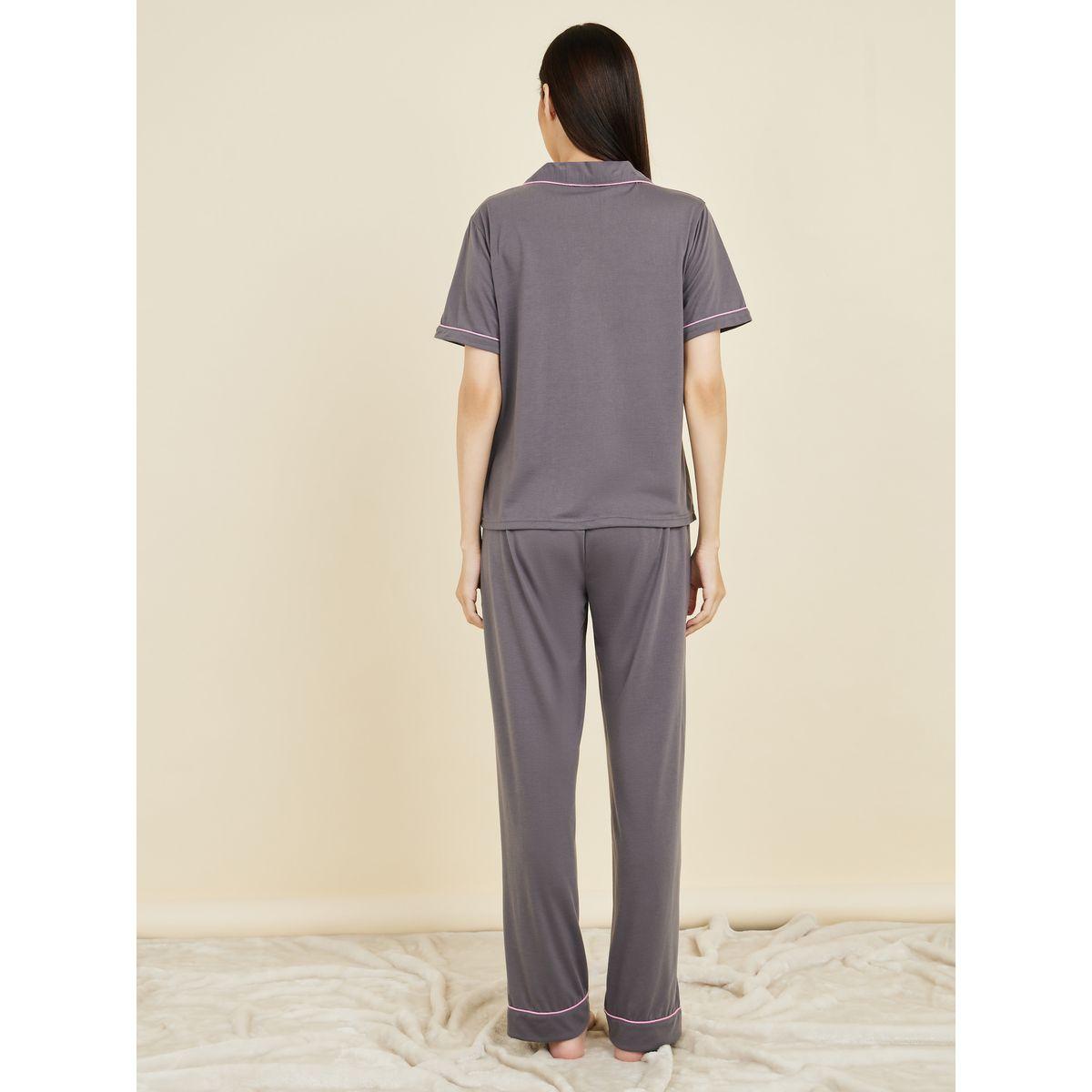 Styli Unwind Shine Bright Print Contrast Piped Detail Shirt and Pyjama Set-women-clothing-nightwear-pyjamas-longsets-image-6