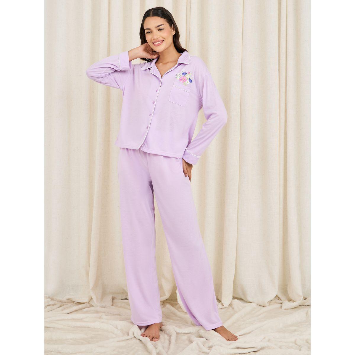 Styli Unwind Floral Print Contrast Piped Detail Shirt and Pyjama Set-women-clothing-nightwear-pyjamas-longsets-image-2