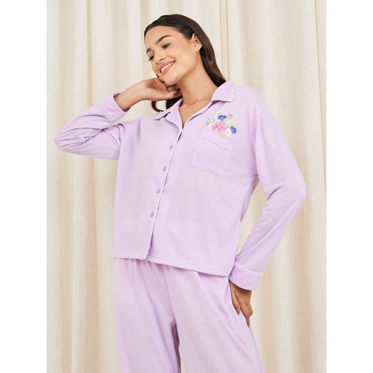 Styli Unwind Floral Print Contrast Piped Detail Shirt and Pyjama Set-women-clothing-nightwear-pyjamas-longsets-image-3