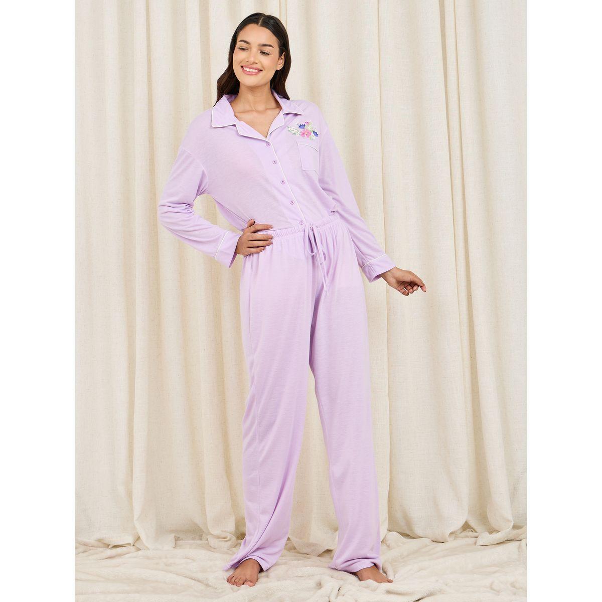 Styli Unwind Floral Print Contrast Piped Detail Shirt and Pyjama Set-women-clothing-nightwear-pyjamas-longsets-image-5