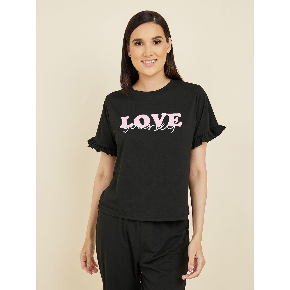 Styli Unwind Love Yourself Print Ruffle Trim Sleeve T-shirt and Cuff Pyjama Set-women-clothing-nightwear-pyjamas-longsets-image-3