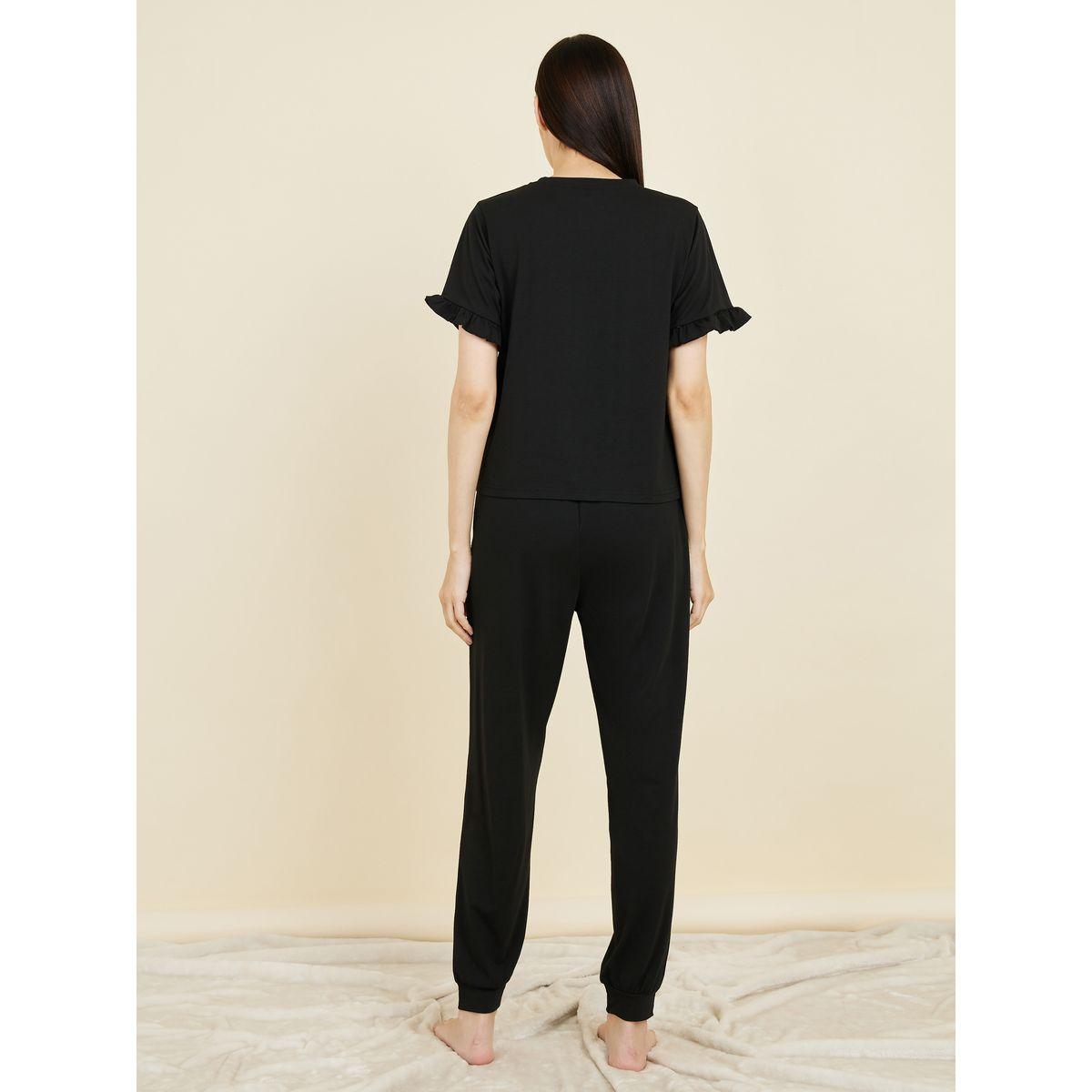 Styli Unwind Love Yourself Print Ruffle Trim Sleeve T-shirt and Cuff Pyjama Set-women-clothing-nightwear-pyjamas-longsets-image-5