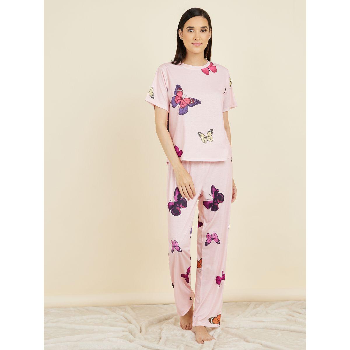 طقم من بنطال بيجاما مع تيشيرت مطبع بالكامل-women-clothing-nightwear-pyjamas-longsets-image-2