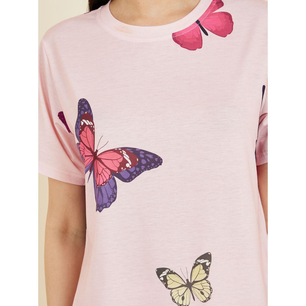 طقم من بنطال بيجاما مع تيشيرت مطبع بالكامل-women-clothing-nightwear-pyjamas-longsets-image-4