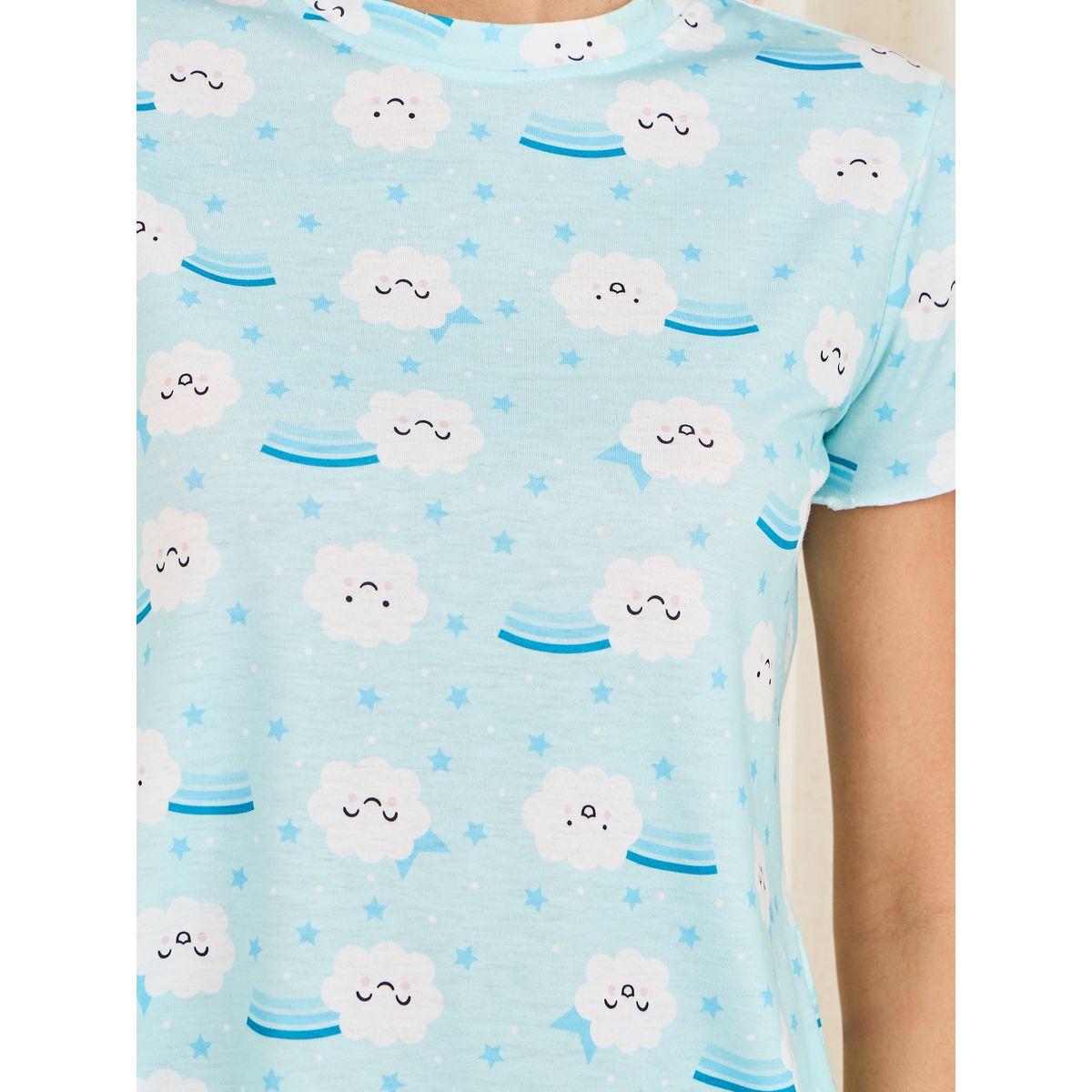 Styli Unwind Cloud Print Lettuce Trim T-shirt and Short Set-women-clothing-nightwear-pyjamas-shortsets-image-4