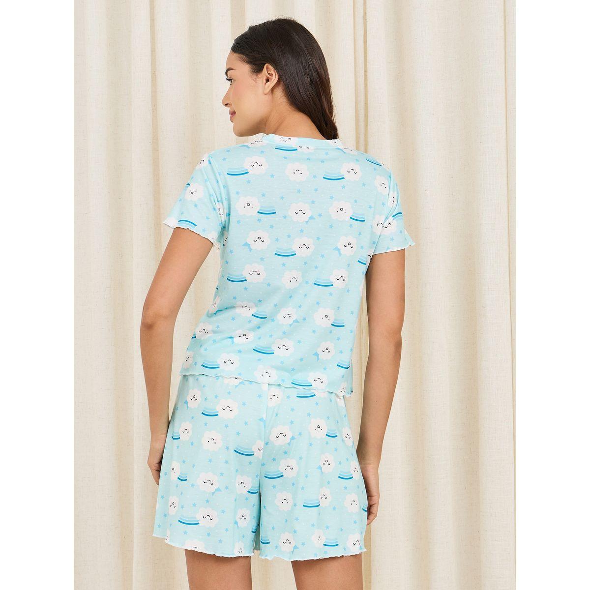 Styli Unwind Cloud Print Lettuce Trim T-shirt and Short Set-women-clothing-nightwear-pyjamas-shortsets-image-6
