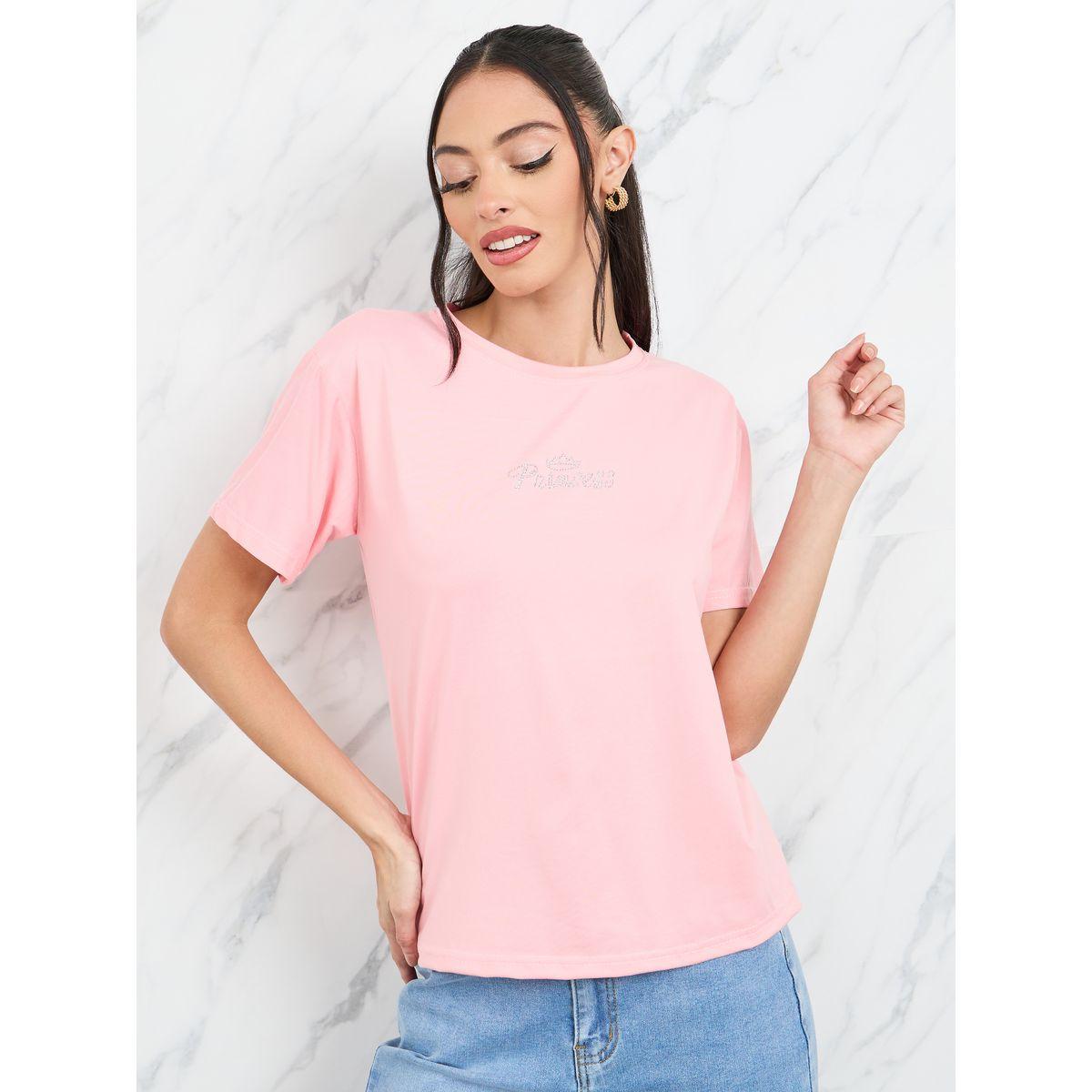 تيشيرت منمق بكتابة مع قصة عادية-women-clothing-tshirts-image-1