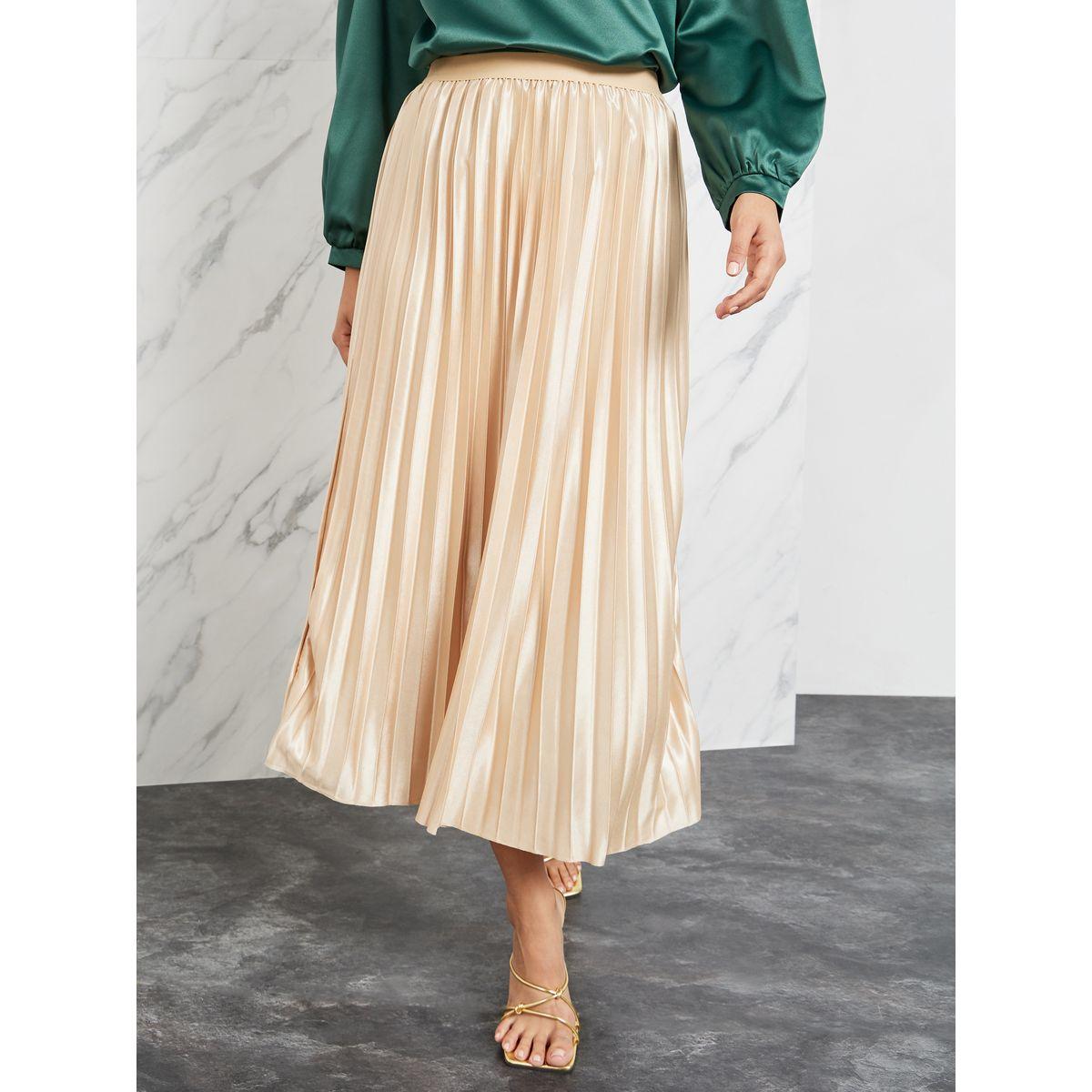 Styli Satin Elastic Waistband Pleated Midi Skirt-women-clothing-bottoms-skirts-image-1
