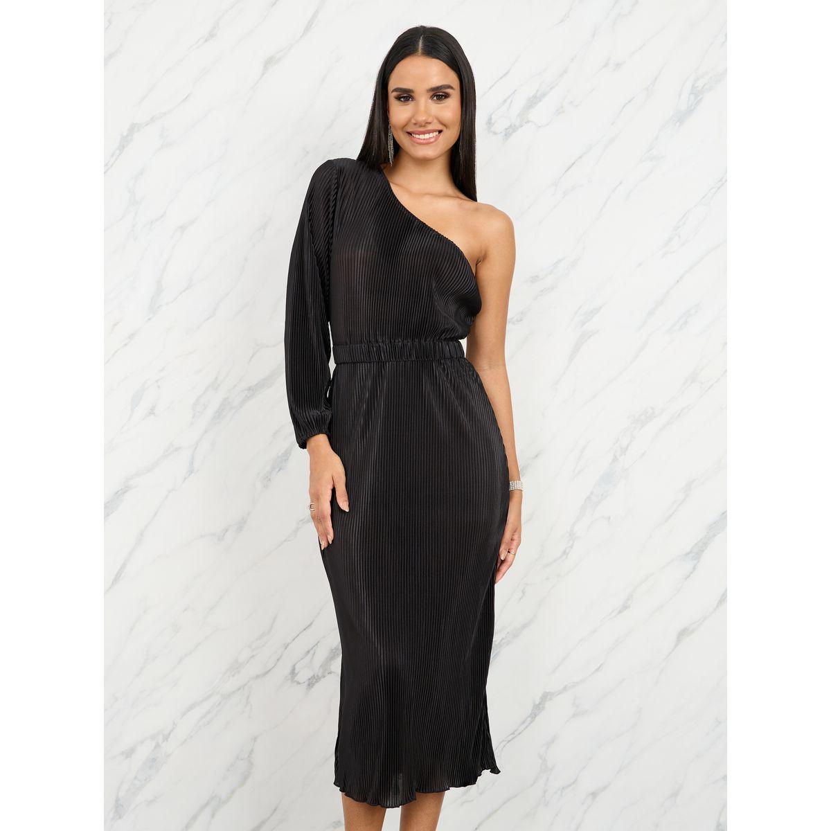 فستان ميدي ساتان بكسرات وكتف واحد-women-clothing-dresses-image-2