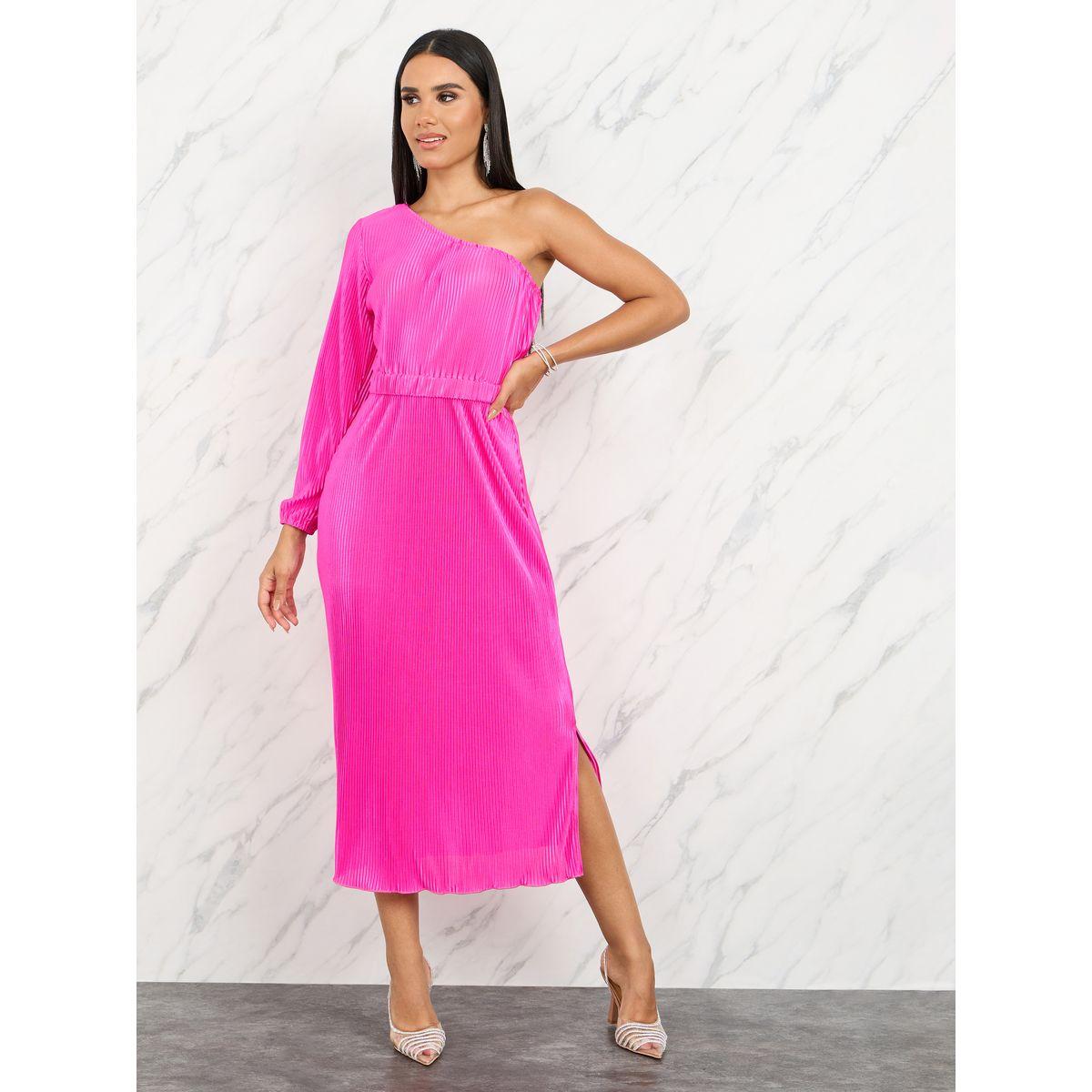Styli Satin Pleated One Shoulder A-Line Midi Dress-women-clothing-dresses-image-1