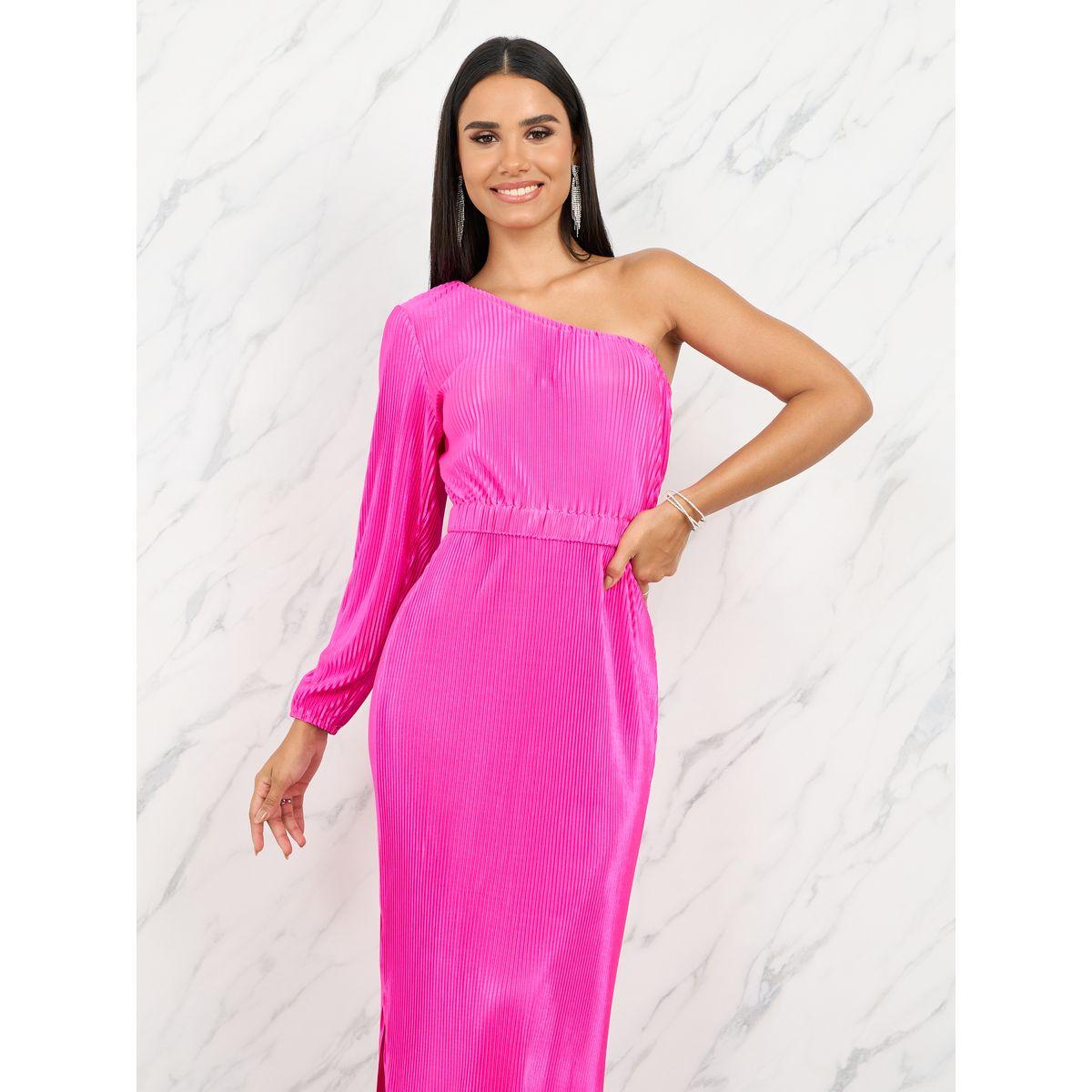 Styli Satin Pleated One Shoulder A-Line Midi Dress-women-clothing-dresses-image-2
