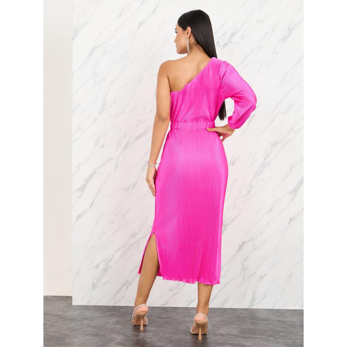 Styli Satin Pleated One Shoulder A-Line Midi Dress-women-clothing-dresses-image-4