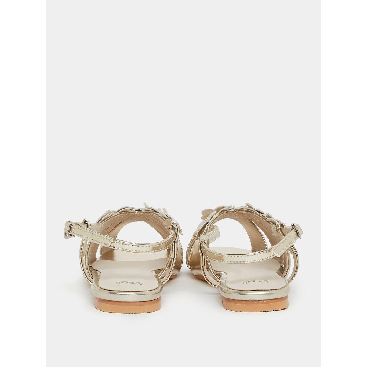 Styli Metallic Floral Applique Flat Sandals with Buckle Closure-women-shoes-heels-image-5