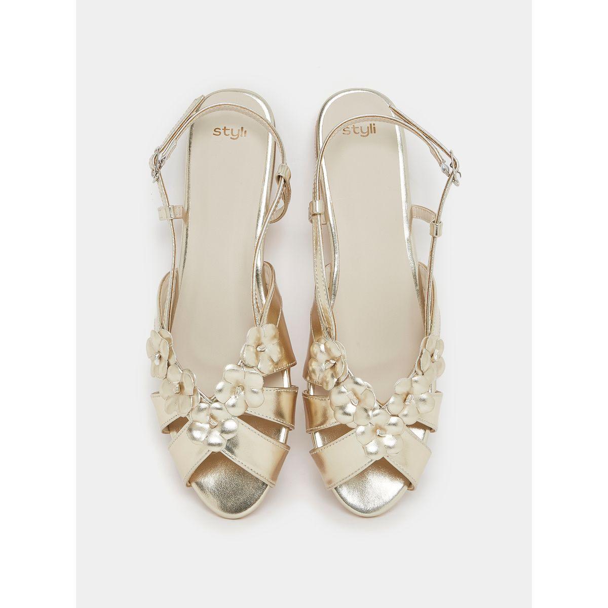 Styli Metallic Floral Applique Flat Sandals with Buckle Closure-women-shoes-heels-image-6
