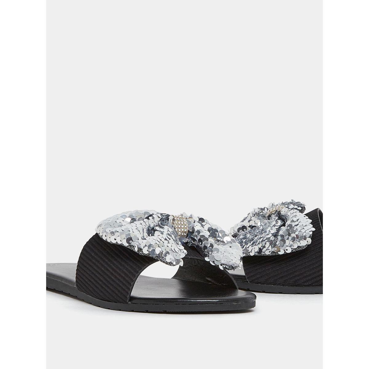 Styli Sequin Bow Applique Slip On Flat Sandals-women-shoes-sandals-flats-image-4