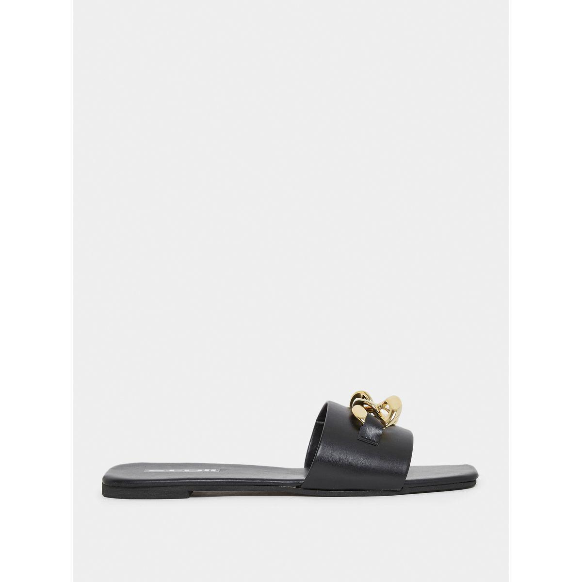 Styli Chunky Metal Chain Accent Slip On Flat Sandals-women-shoes-sandals-flats-image-2