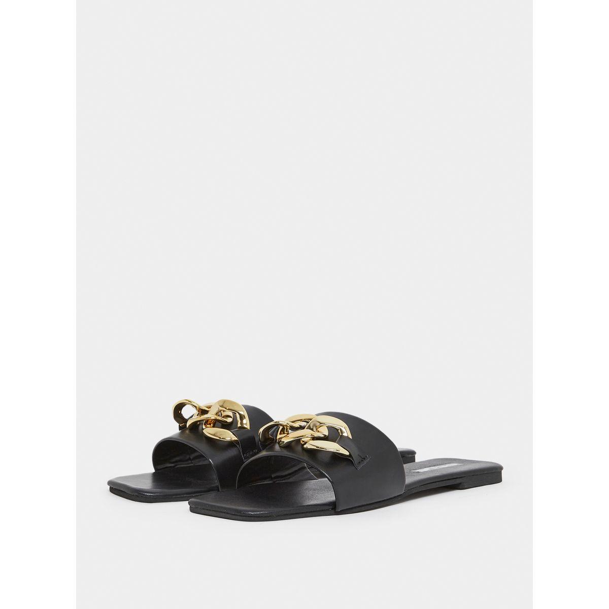 Styli Chunky Metal Chain Accent Slip On Flat Sandals-women-shoes-sandals-flats-image-3