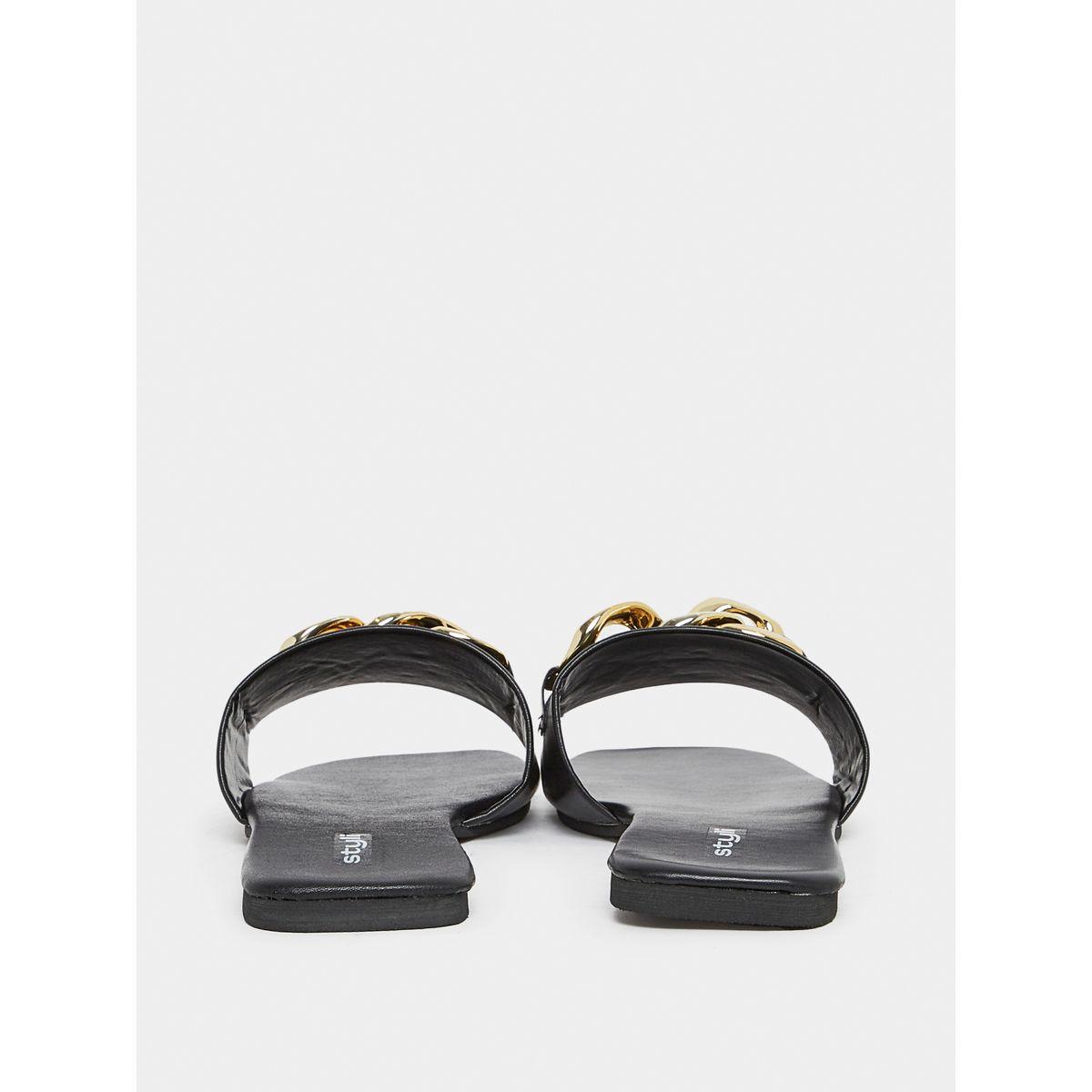 Styli Chunky Metal Chain Accent Slip On Flat Sandals-women-shoes-sandals-flats-image-5