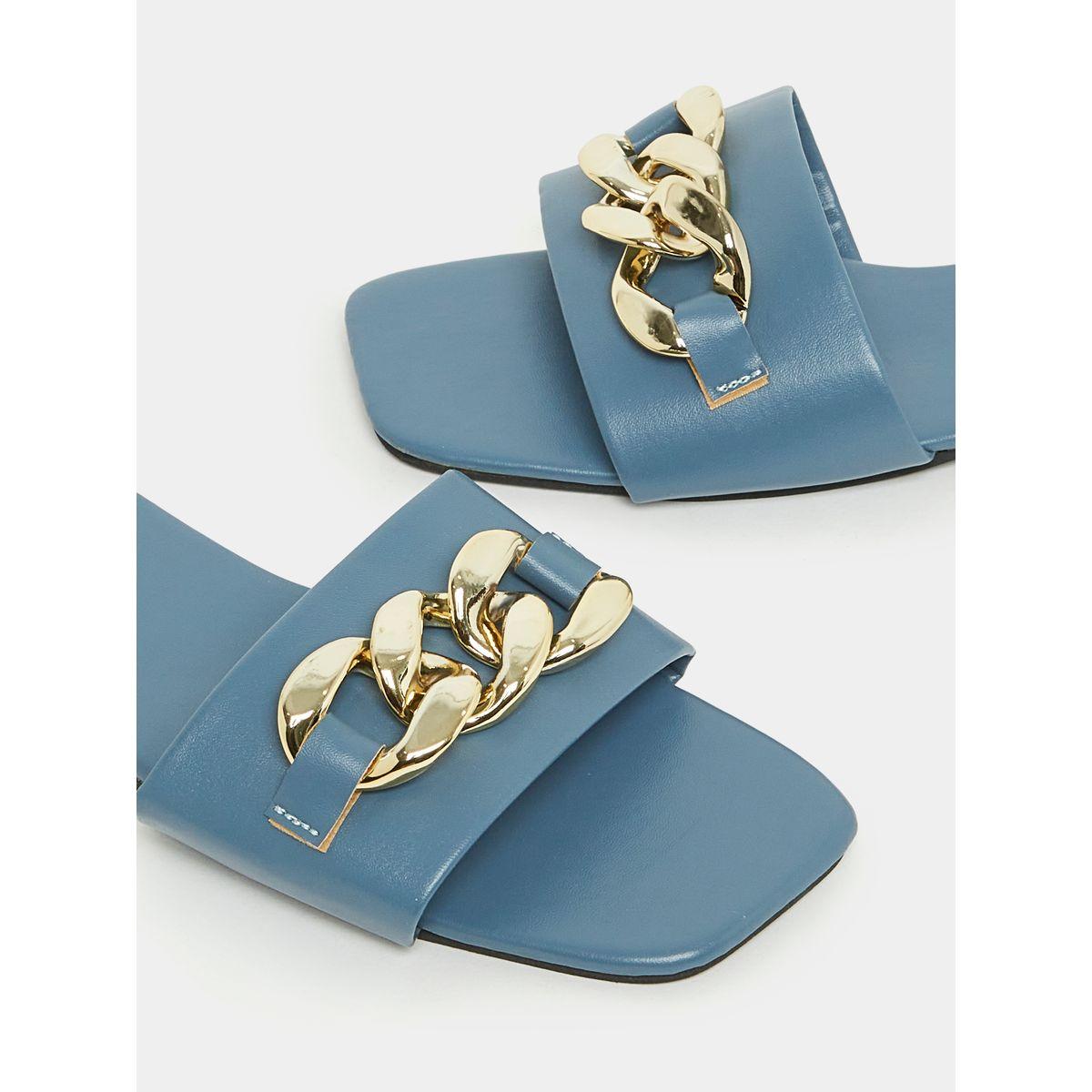 Styli Metal Chunky Chain Slip On Flat Sandals-women-shoes-sandals-flats-image-4