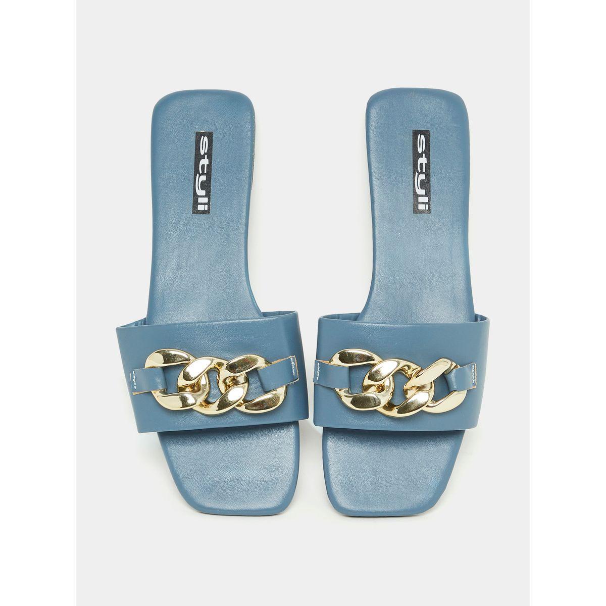 Styli Metal Chunky Chain Slip On Flat Sandals-women-shoes-sandals-flats-image-6