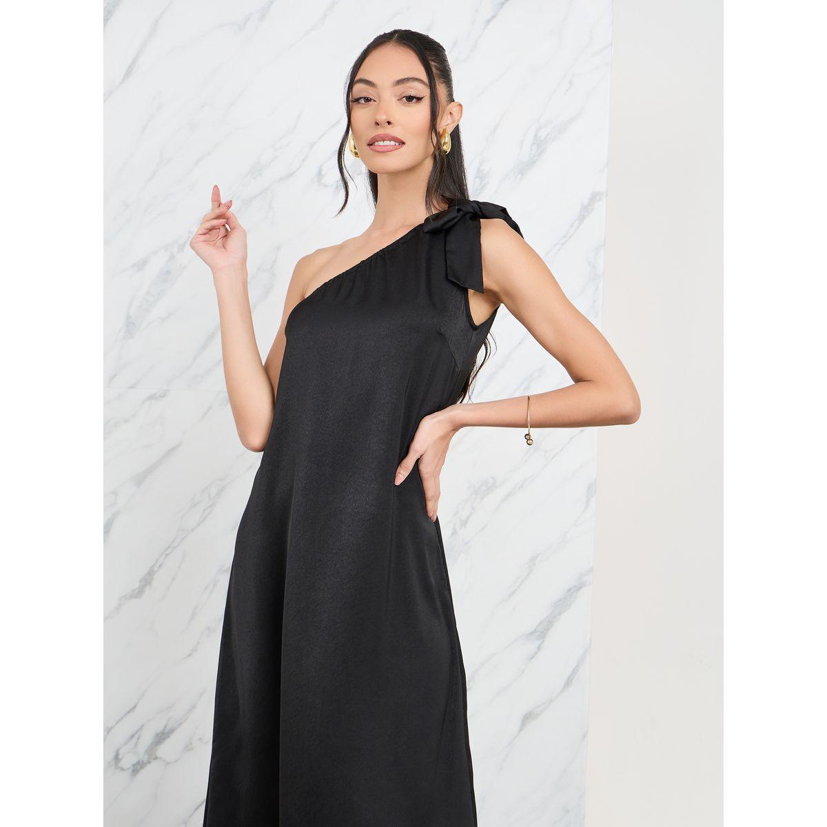 Styli Tie Up One Shoulder Sleeves Satin Maxi Dress-women-clothing-dresses-image-2
