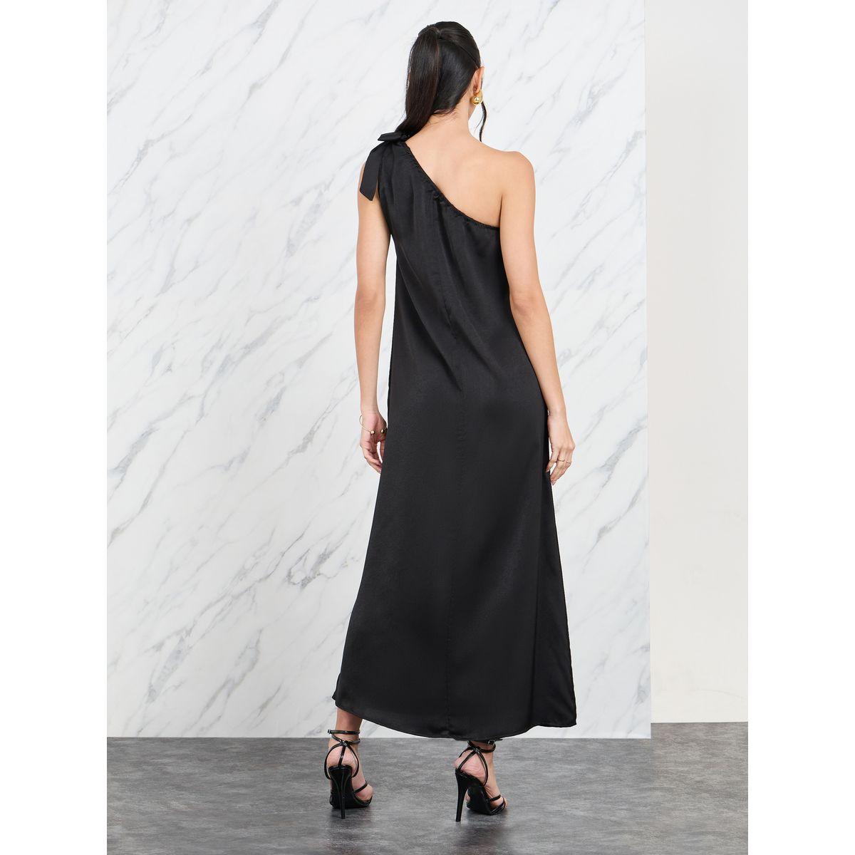 Styli Tie Up One Shoulder Sleeves Satin Maxi Dress-women-clothing-dresses-image-4