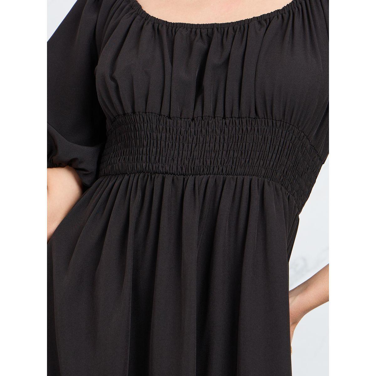 فستان ميدي بخصر مزموم واكمام منفوخة-women-clothing-dresses-image-3