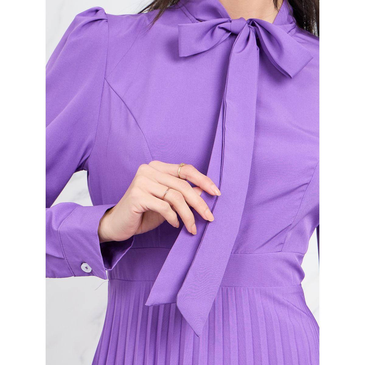 فستان ميدي مزين بكسرات مع ياقة بأربطة-women-clothing-dresses-image-3