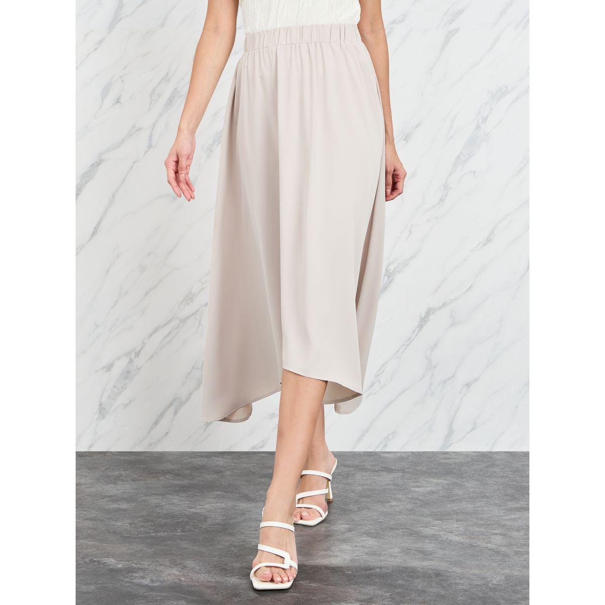 Styli Solid High Low Hem Elastic Waistband Midi Skirt-women-clothing-bottoms-skirts-image-1