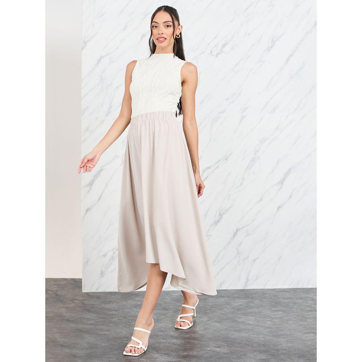 تنورة ميدي سادة بخصر مطاطي-women-clothing-bottoms-skirts-image-2