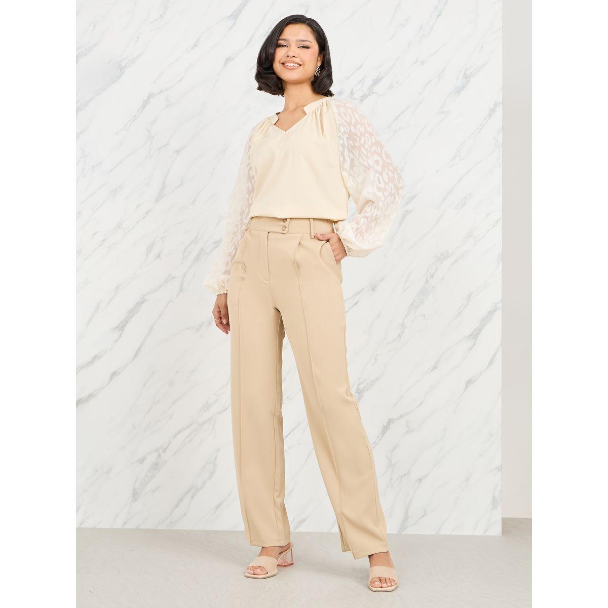 Styli Floral Contrast Lantern Sleeve Blouse-women-clothing-shirtsandblouses-blouses-image-2