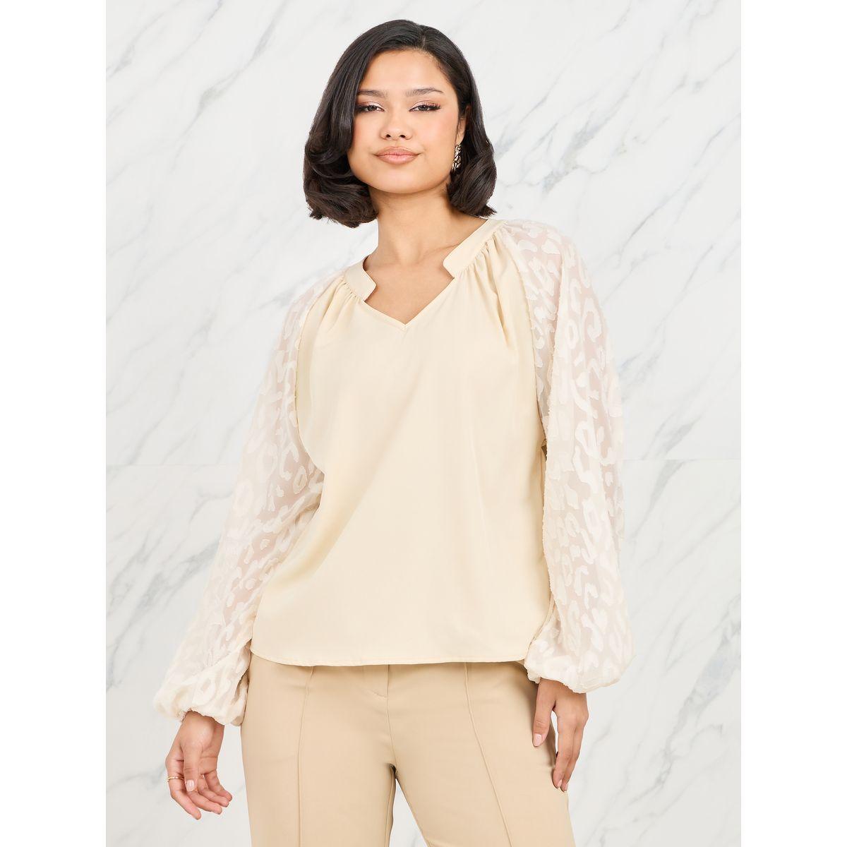 Styli Floral Contrast Lantern Sleeve Blouse-women-clothing-shirtsandblouses-blouses-image-3
