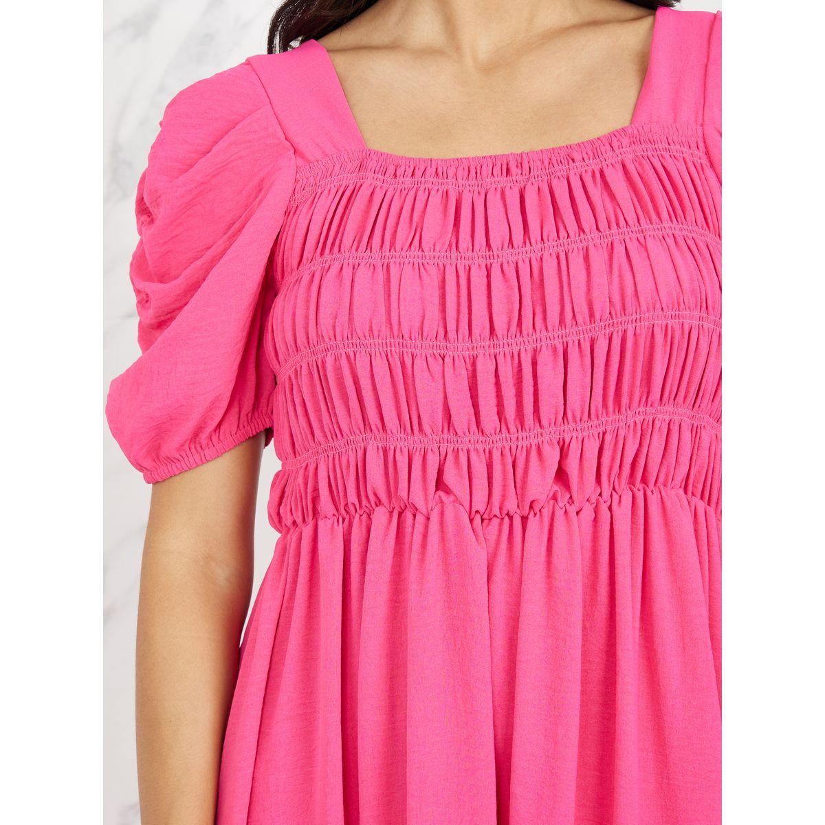 فستان طويل بكسرات واكمام منفوخة-women-clothing-dresses-image-3