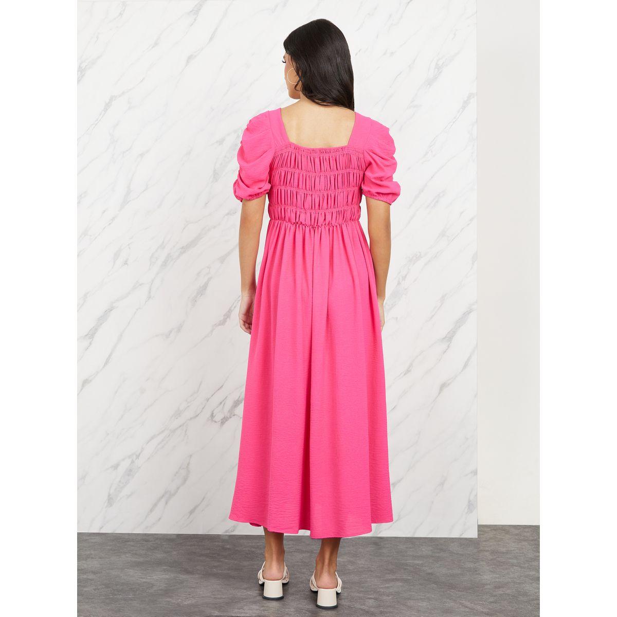 فستان طويل بكسرات واكمام منفوخة-women-clothing-dresses-image-4
