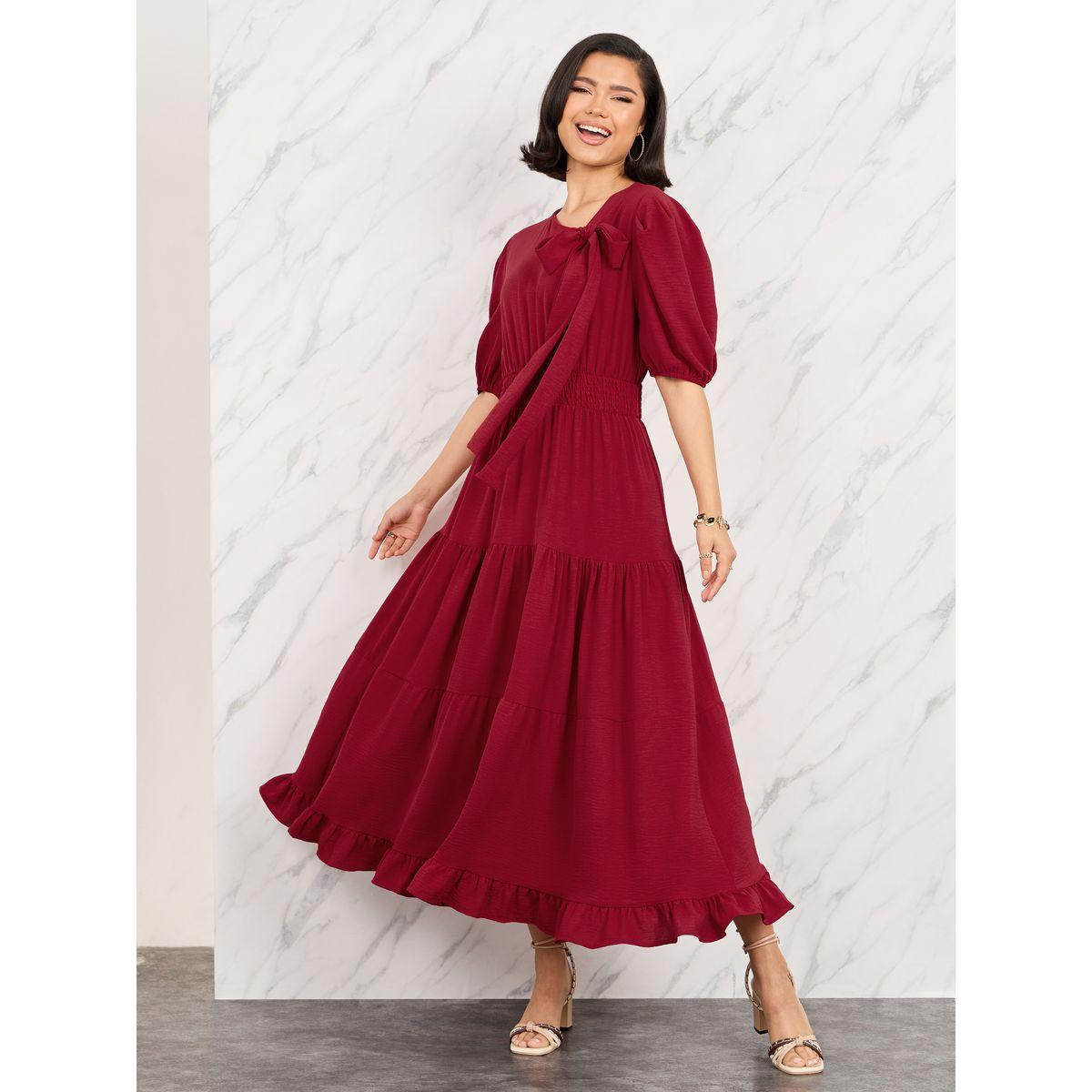 Styli Bow Detail Ruffle Hem Tiered Maxi Dress-women-clothing-dresses-image-1
