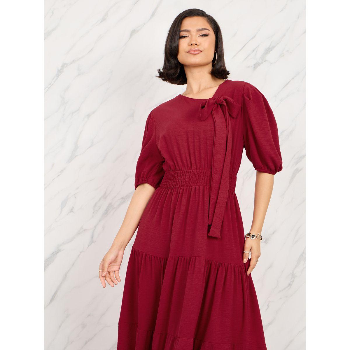 فستان طويل بكسرات وتفاصيل كشكش-women-clothing-dresses-image-2