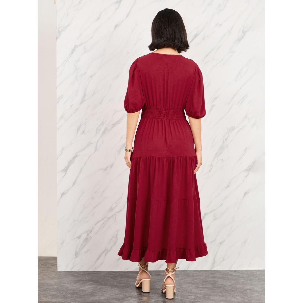 فستان طويل بكسرات وتفاصيل كشكش-women-clothing-dresses-image-4