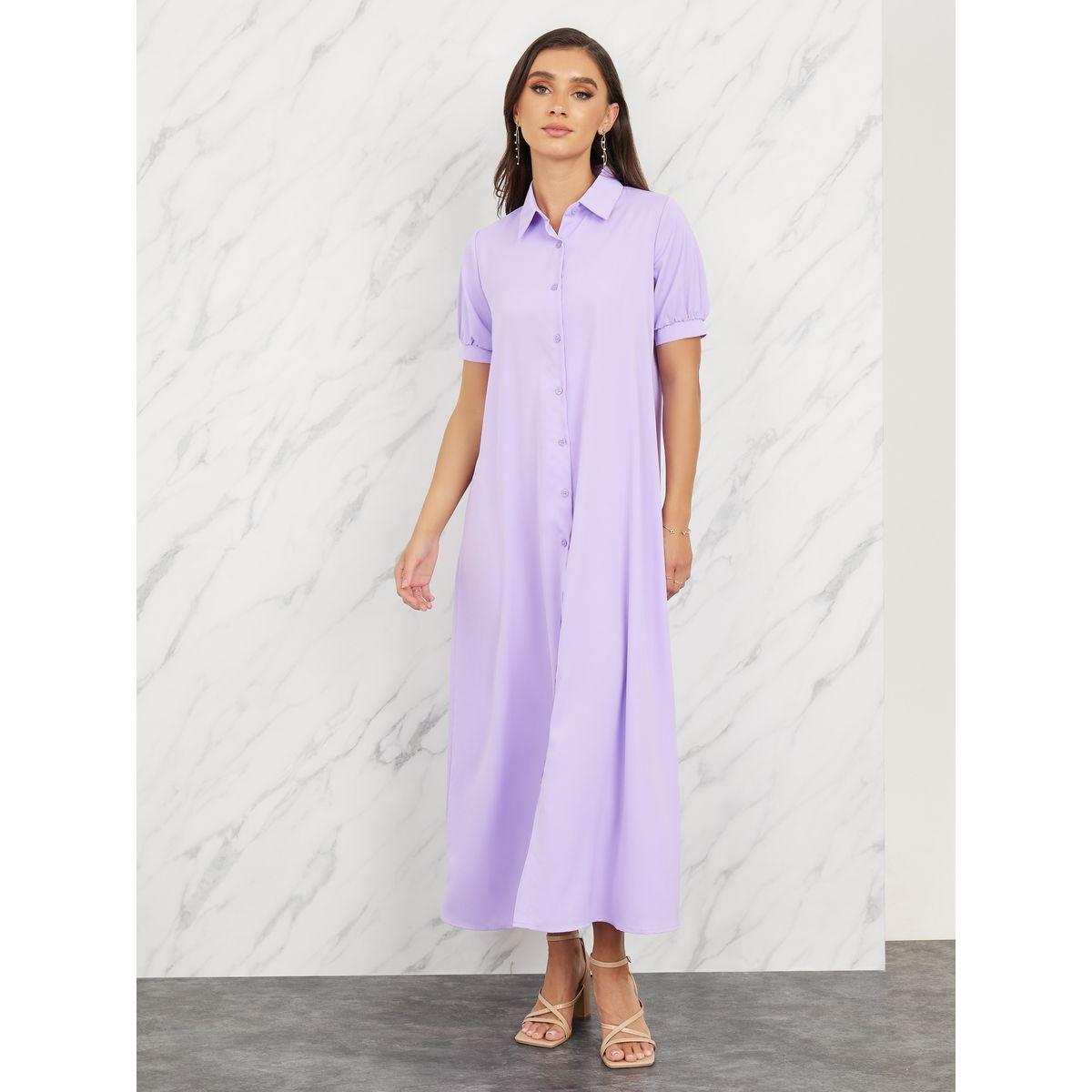 Styli Puff Sleeves Self Tie Up Shirt Maxi Dress-women-clothing-dresses-image-2