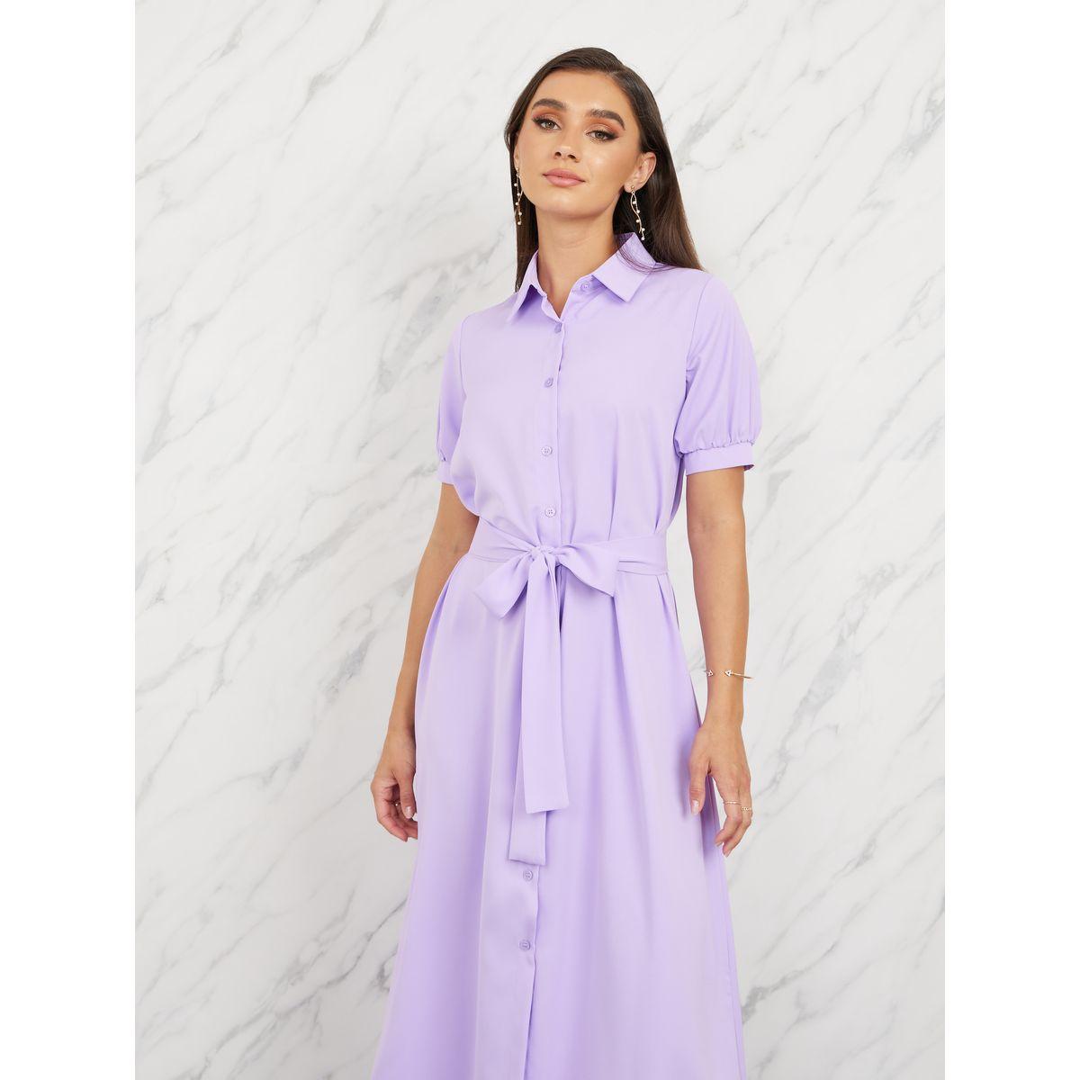 Styli Puff Sleeves Self Tie Up Shirt Maxi Dress-women-clothing-dresses-image-3