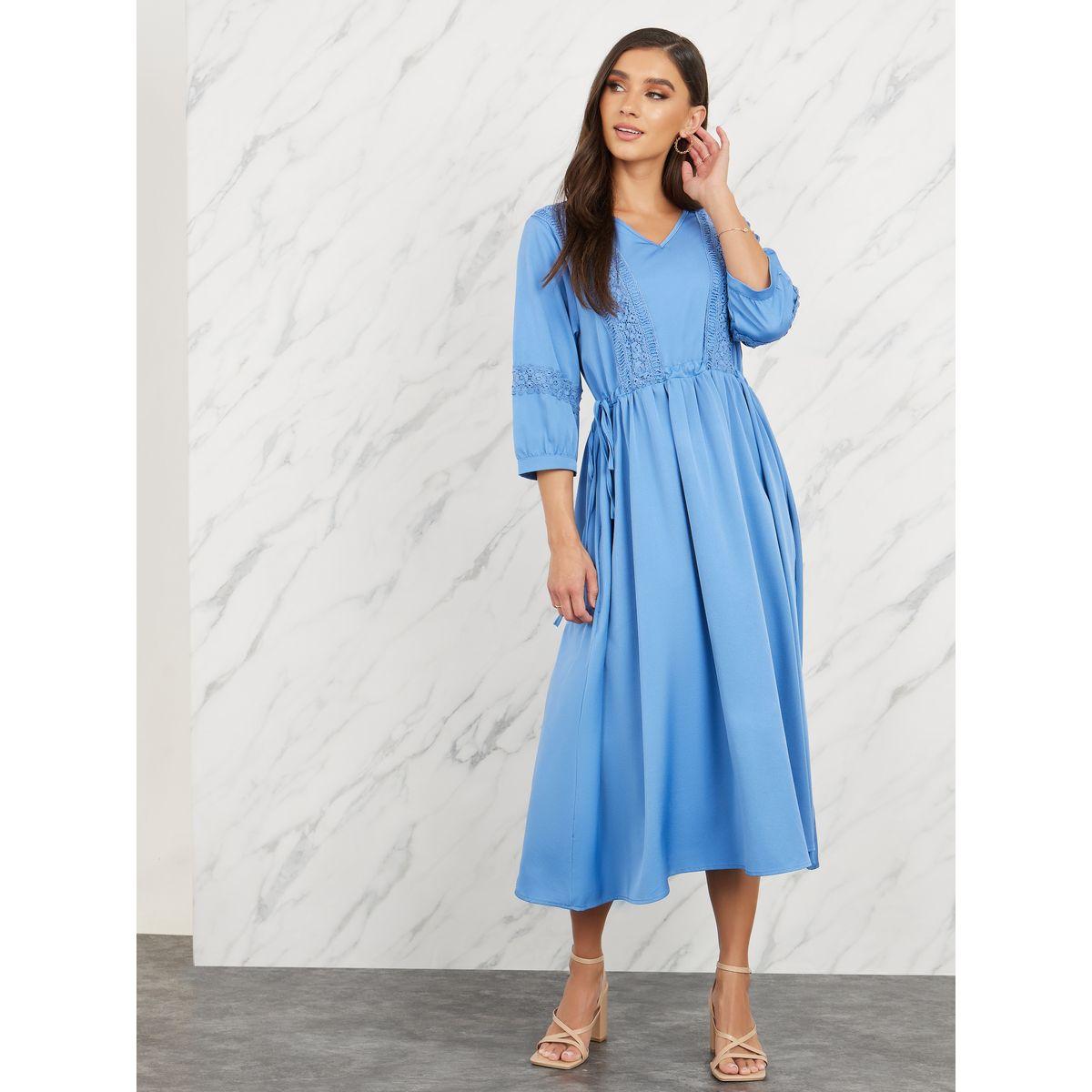 فستان ميدي بحافة واسعة وتفاصيل دانتيل-women-clothing-dresses-image-1