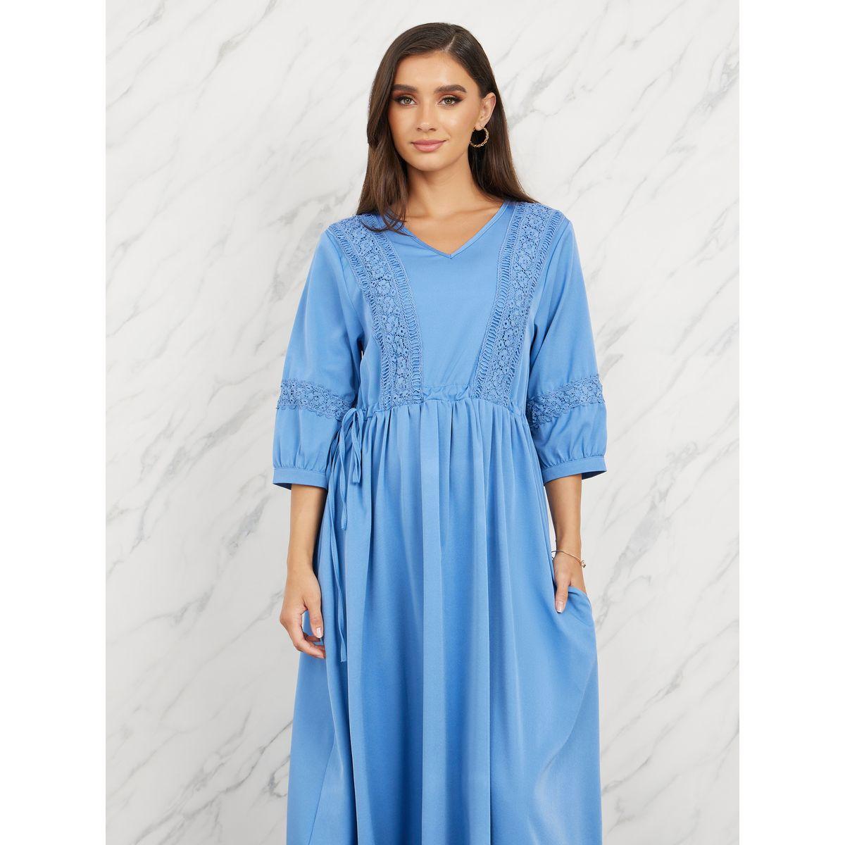 فستان ميدي بحافة واسعة وتفاصيل دانتيل-women-clothing-dresses-image-2