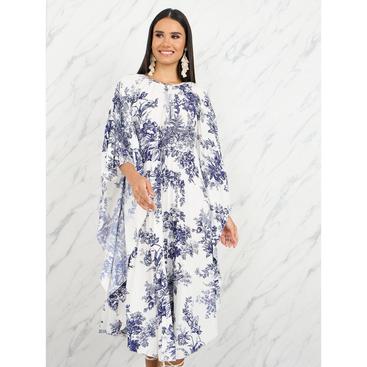 فستان ميدي بطبعة زهور واكمام وطواطية-women-clothing-dresses-image-2