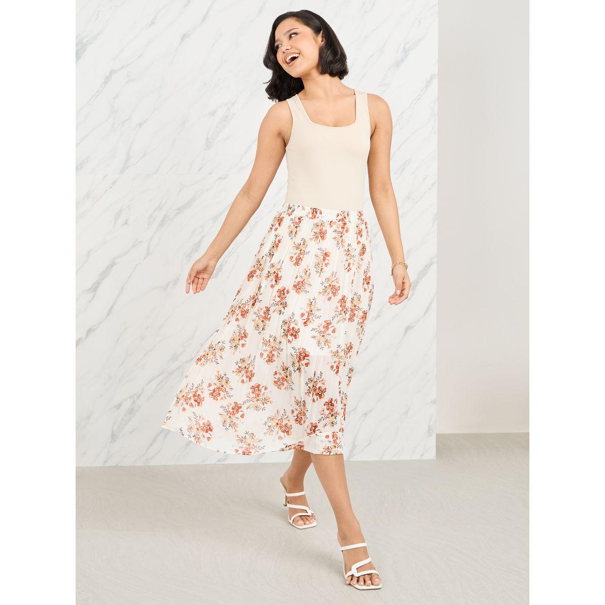 تنورة ميدي بطبعة زهور وكسرات-women-clothing-bottoms-skirts-image-2