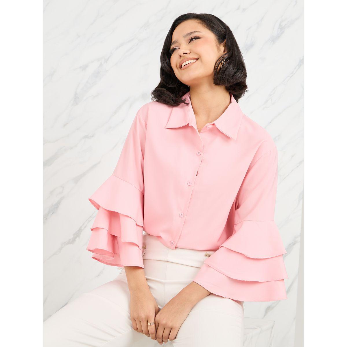 Styli Ruffle Layer Sleeves Regular Fit Shirt-women-clothing-shirtsandblouses-shirts-image-1